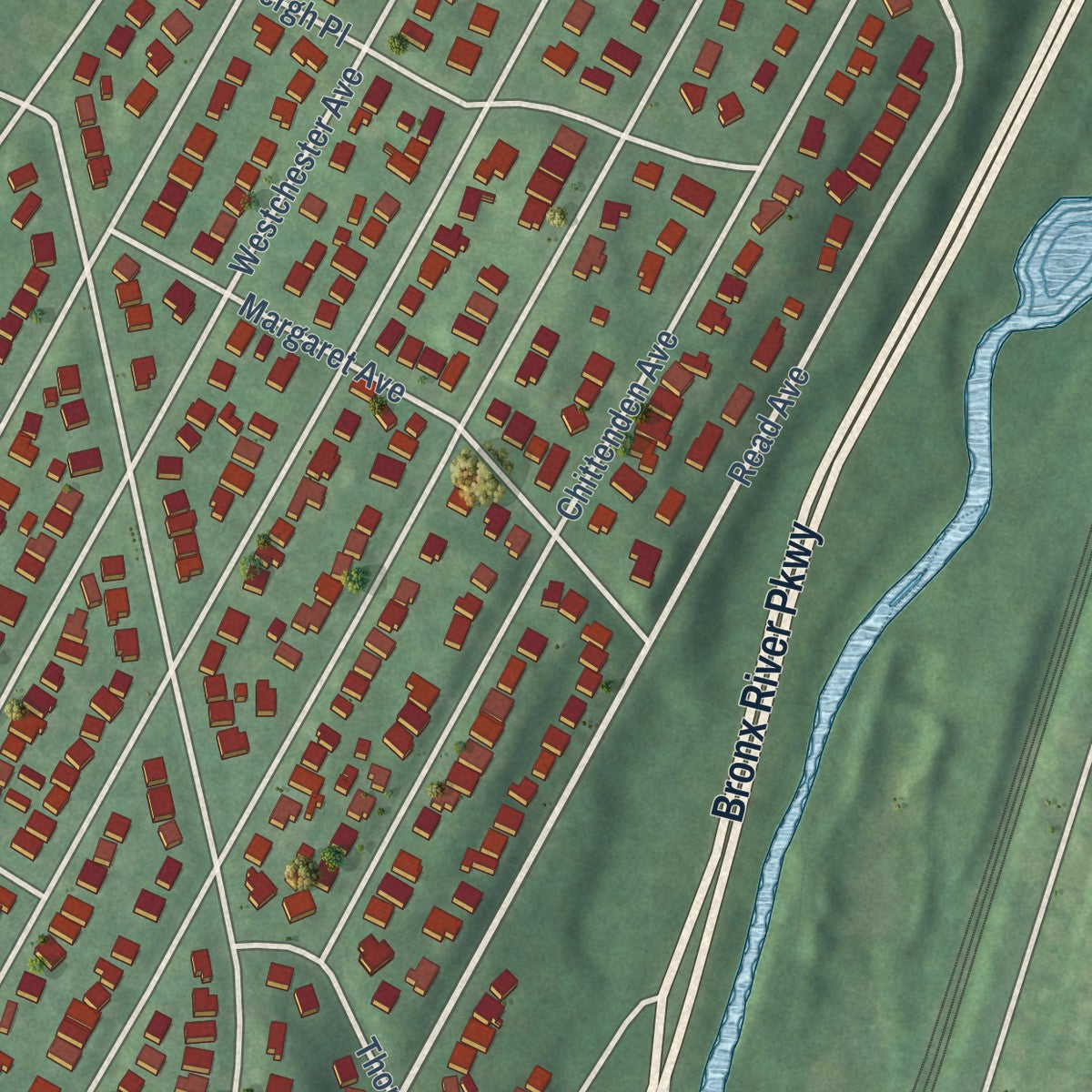 Close-up of the map of Crestwood, New York print showing street and building detail