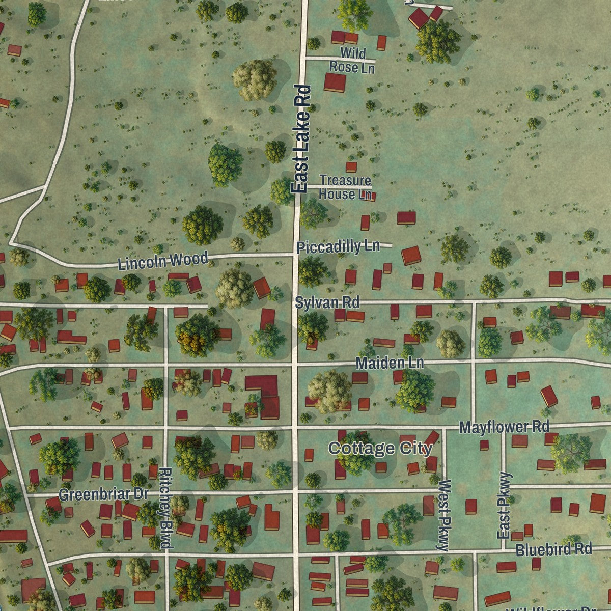 Close-up of the map of Crystal Beach, New York print showing street and building detail
