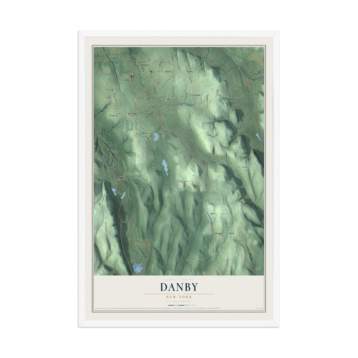 Danby, New York map print, 12" x 18" W/ White Ayous Wood Frame mockup