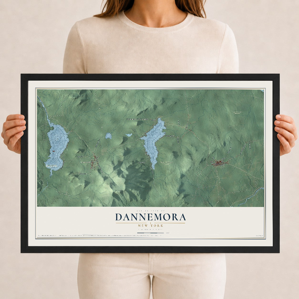 Dannemora, New York map print, 12" x 18" W/ Black Ayous Wood Frame mockup