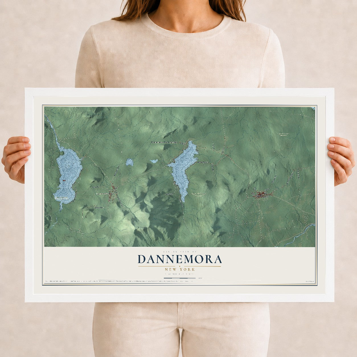 Dannemora, New York map print, 12" x 18" W/ White Ayous Wood Frame mockup