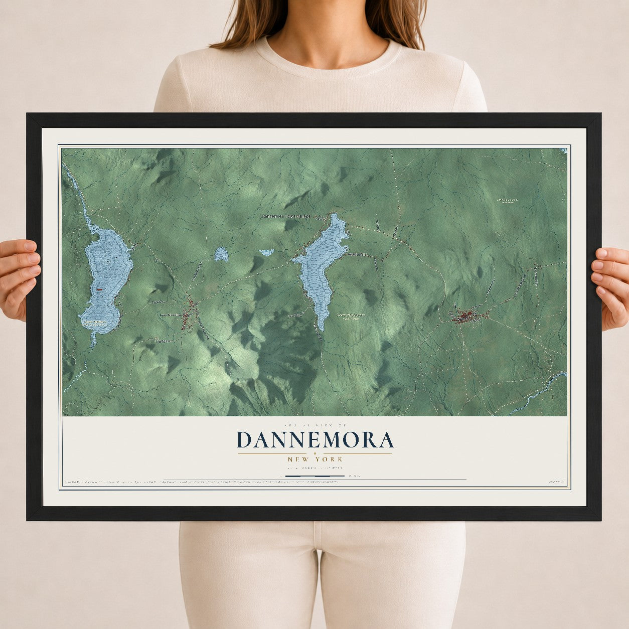 Dannemora, New York map print, 18" x 24" W/ Black Ayous Wood Frame mockup