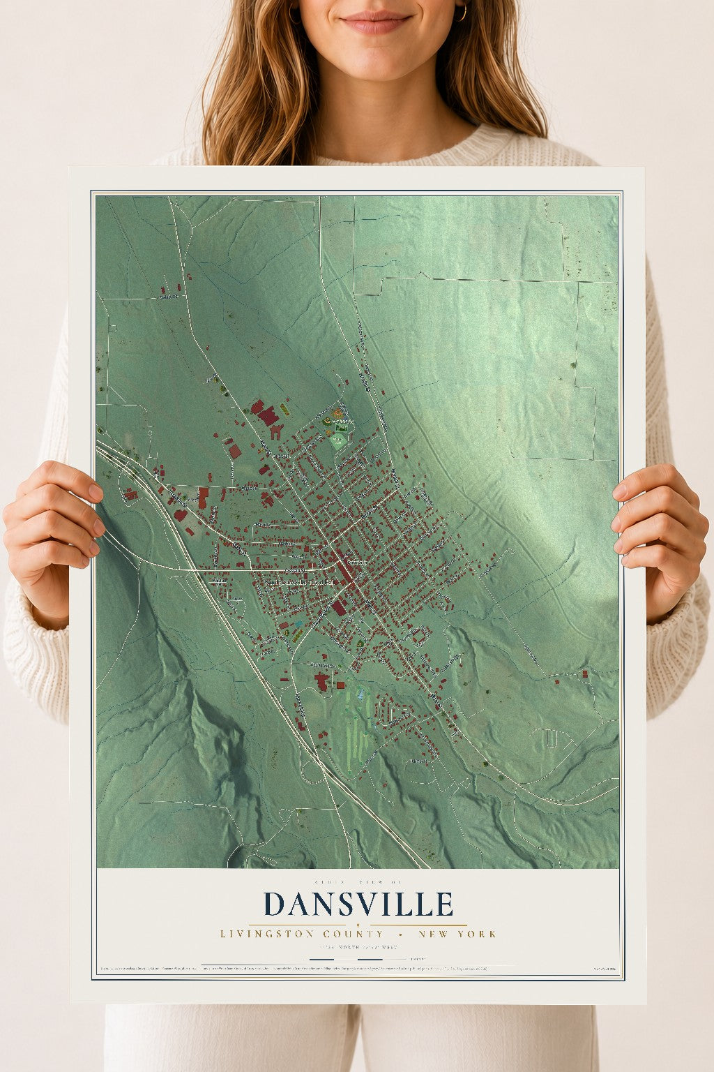 Dansville, New York map print, 18" x 24" Archival Matte Print mockup