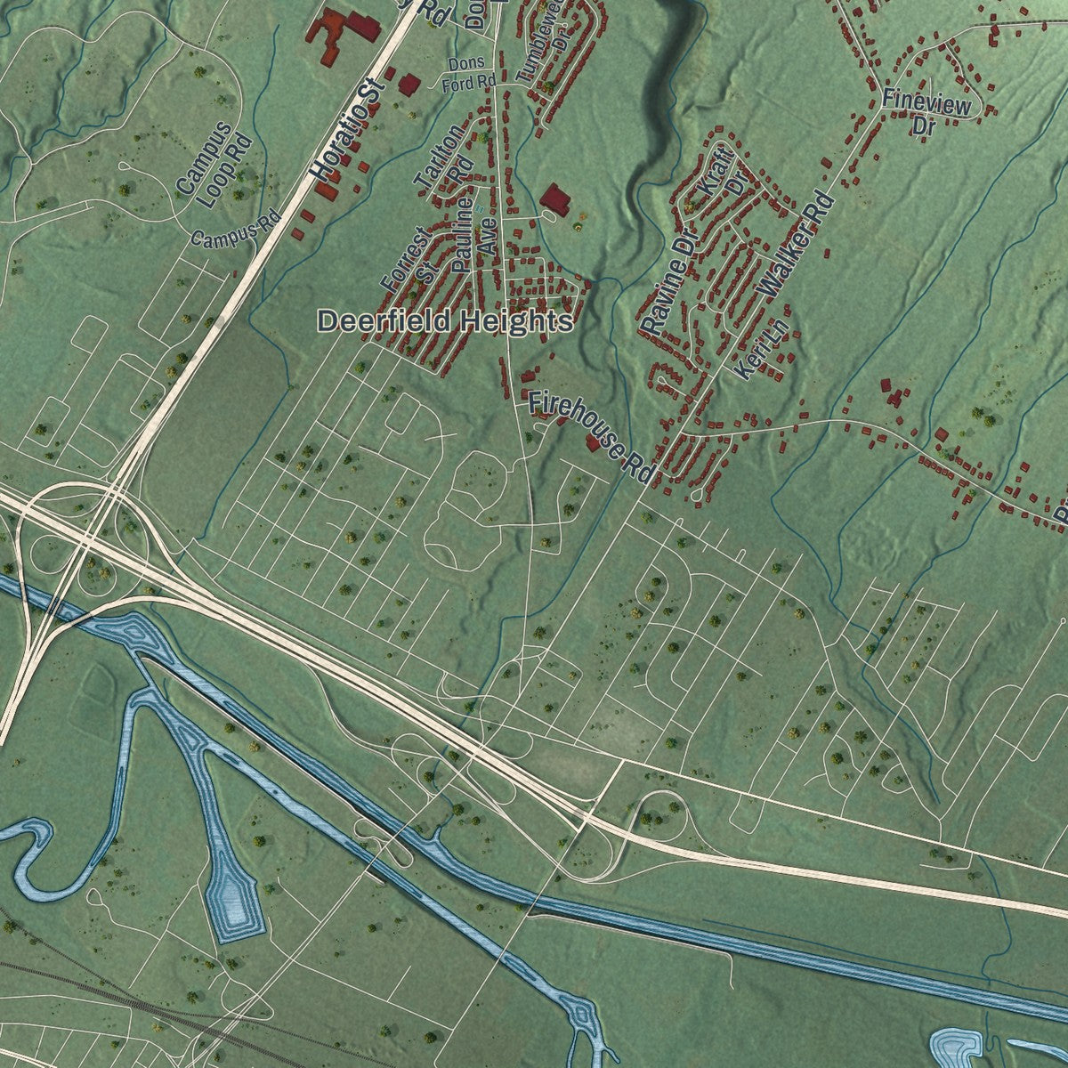 Close-up 1 of the Deerfield, New York map artwork