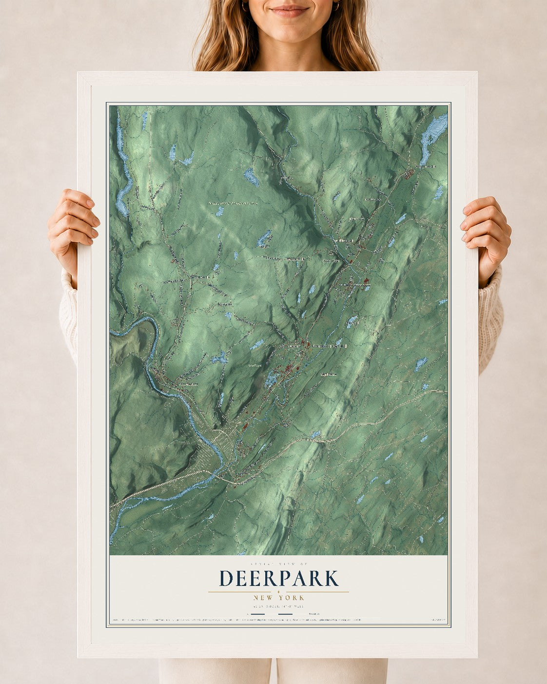 Map of Deerpark, New York, 24 x 36 inch print in a white wood frame