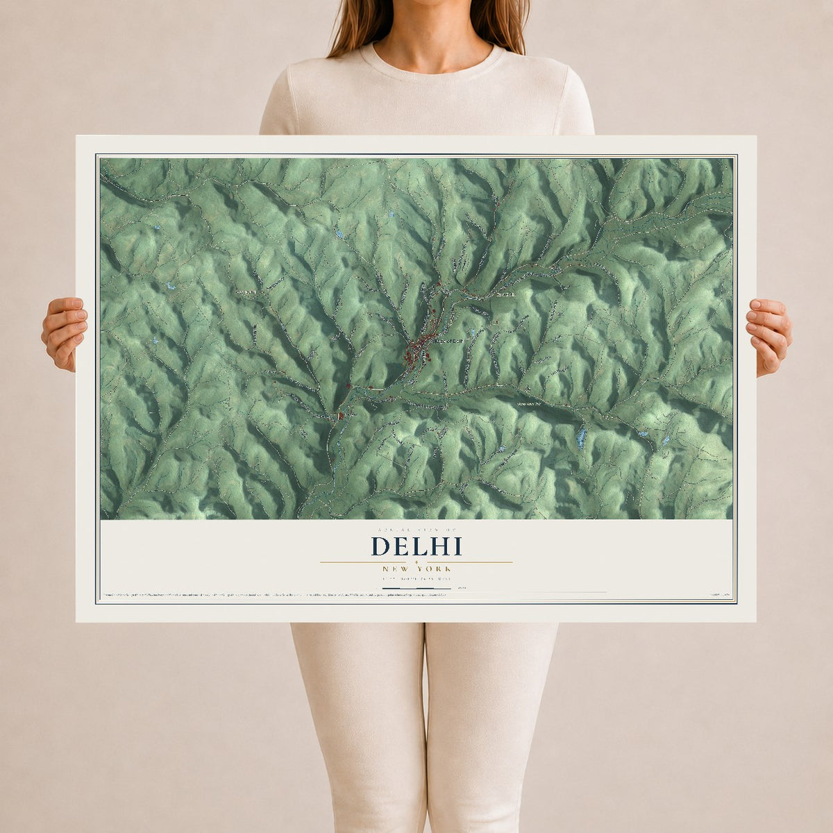 Delhi, New York map print, 24" x 36" Archival Matte Print mockup