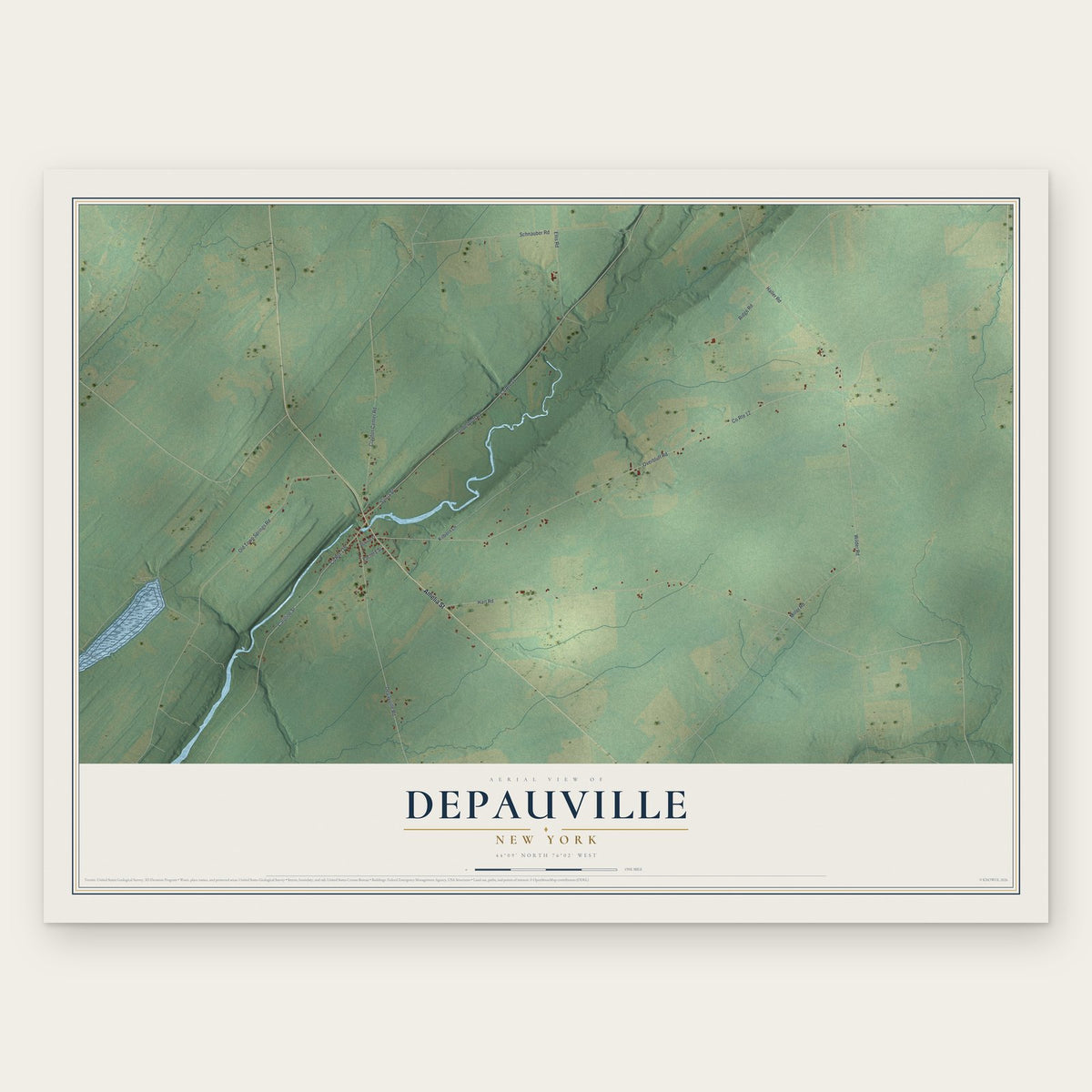 Depauville, New York map print, the full design