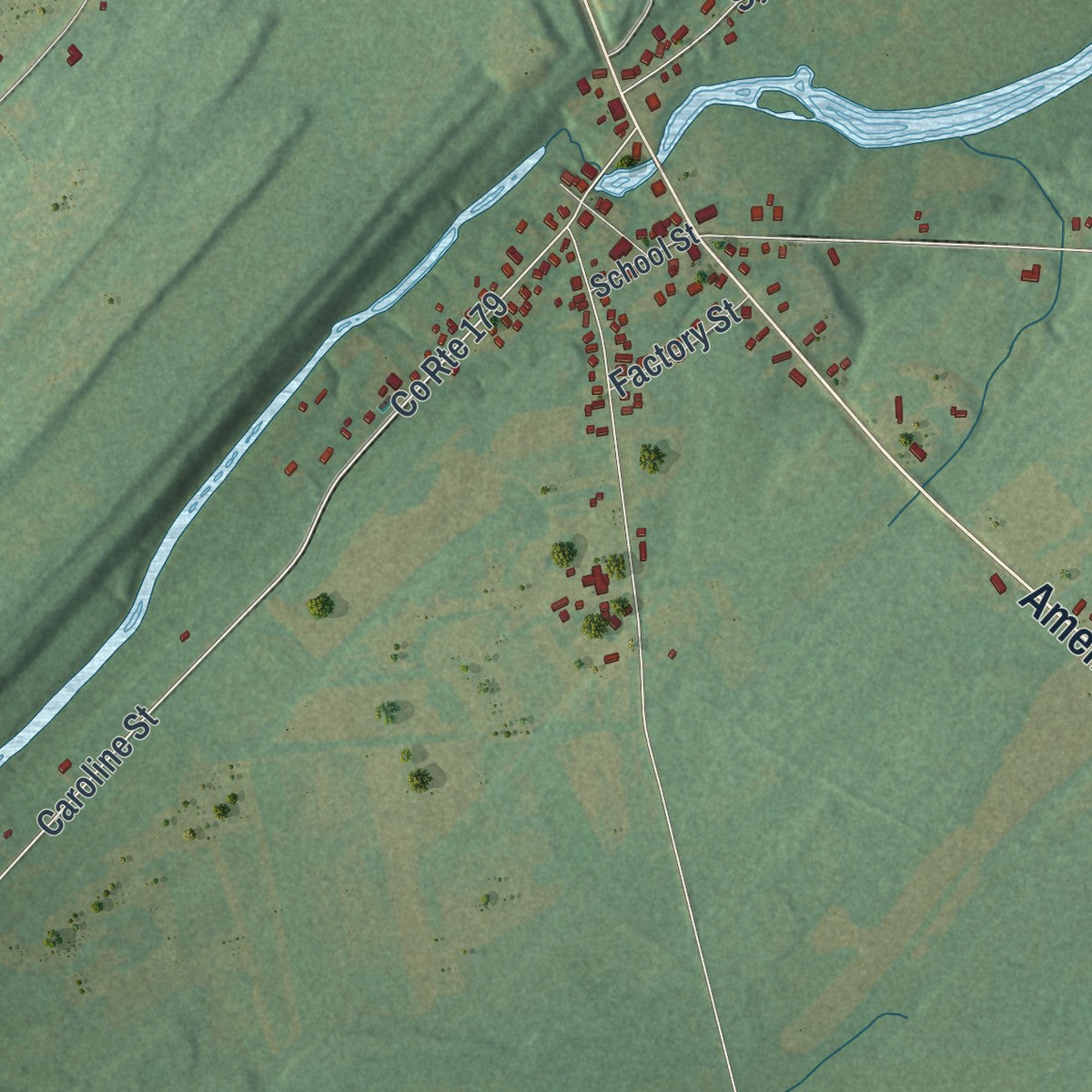 Close-up of the map of Depauville, New York print showing street and building detail