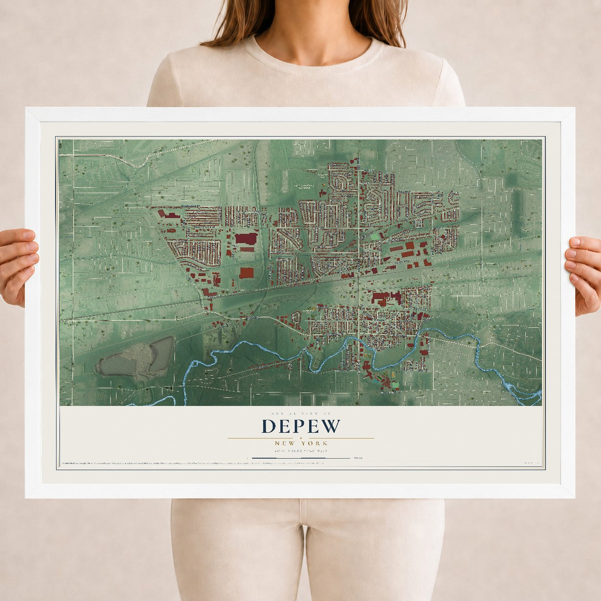 Depew, New York map print, 18" x 24" W/ White Ayous Wood Frame mockup