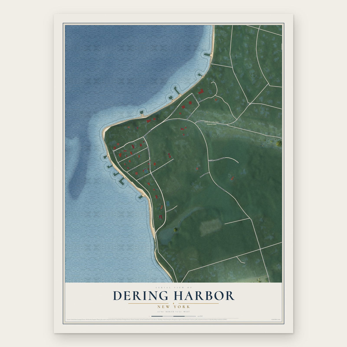 Dering Harbor, New York map print, the full design