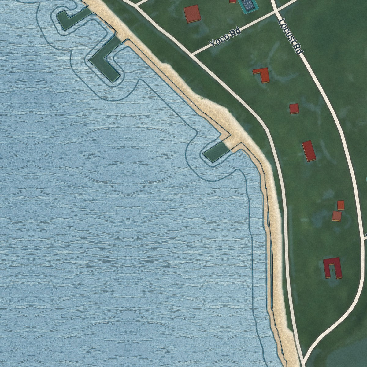 Close-up of the map of Dering Harbor, New York print showing street and building detail