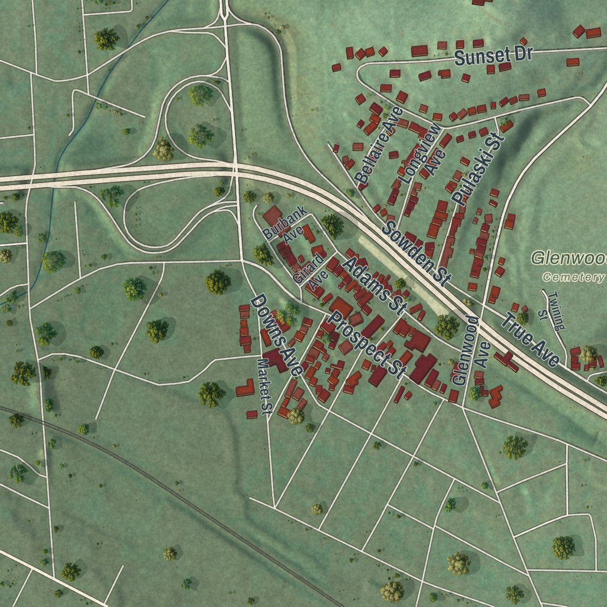 Close-up 2 of the Dickinson Town (Broome County), New York map artwork