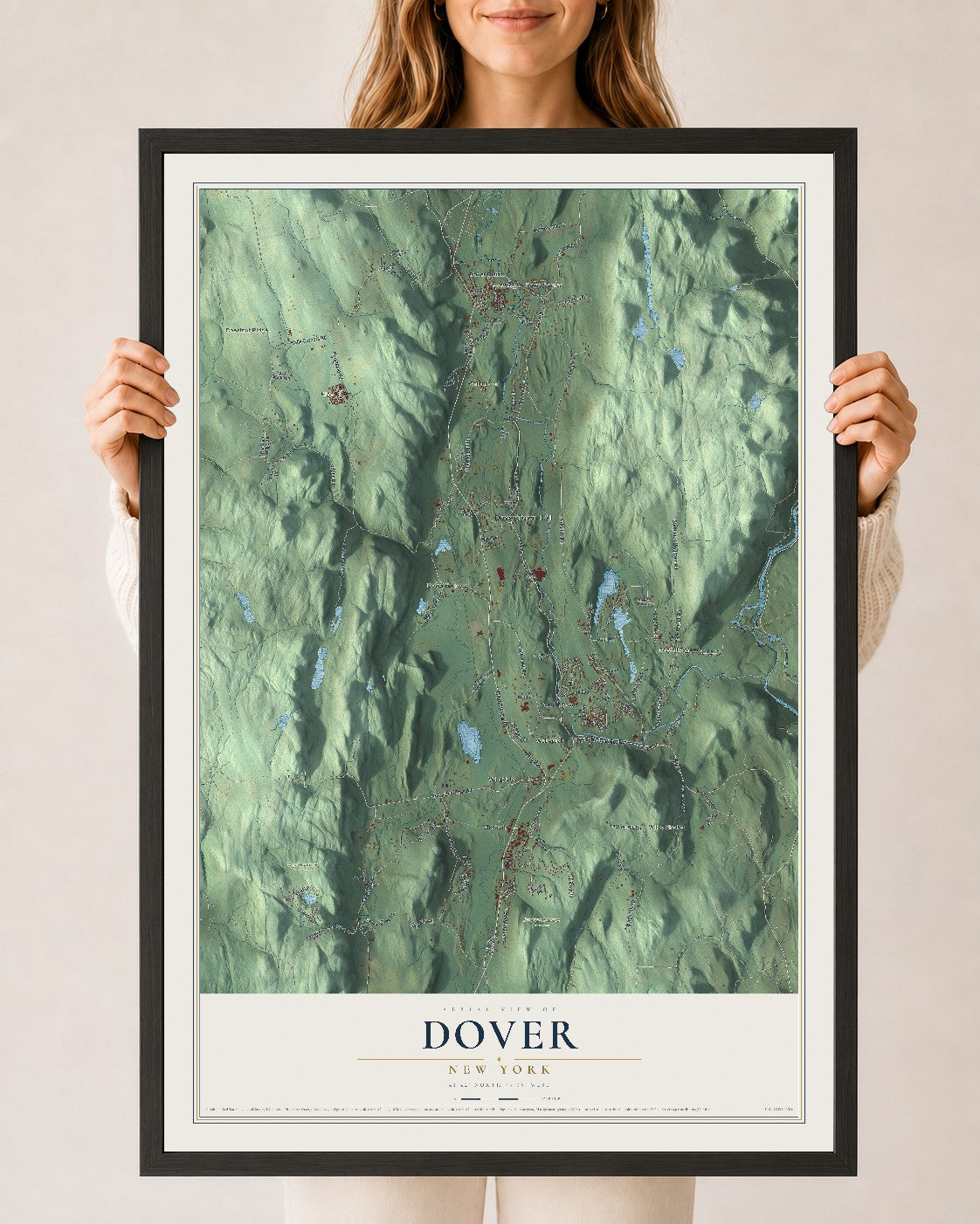 Map of Dover, New York, 24 x 36 inch print in a black wood frame