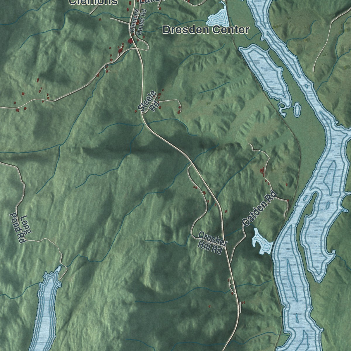Second close-up of the map of Dresden, New York print showing more streets and buildings