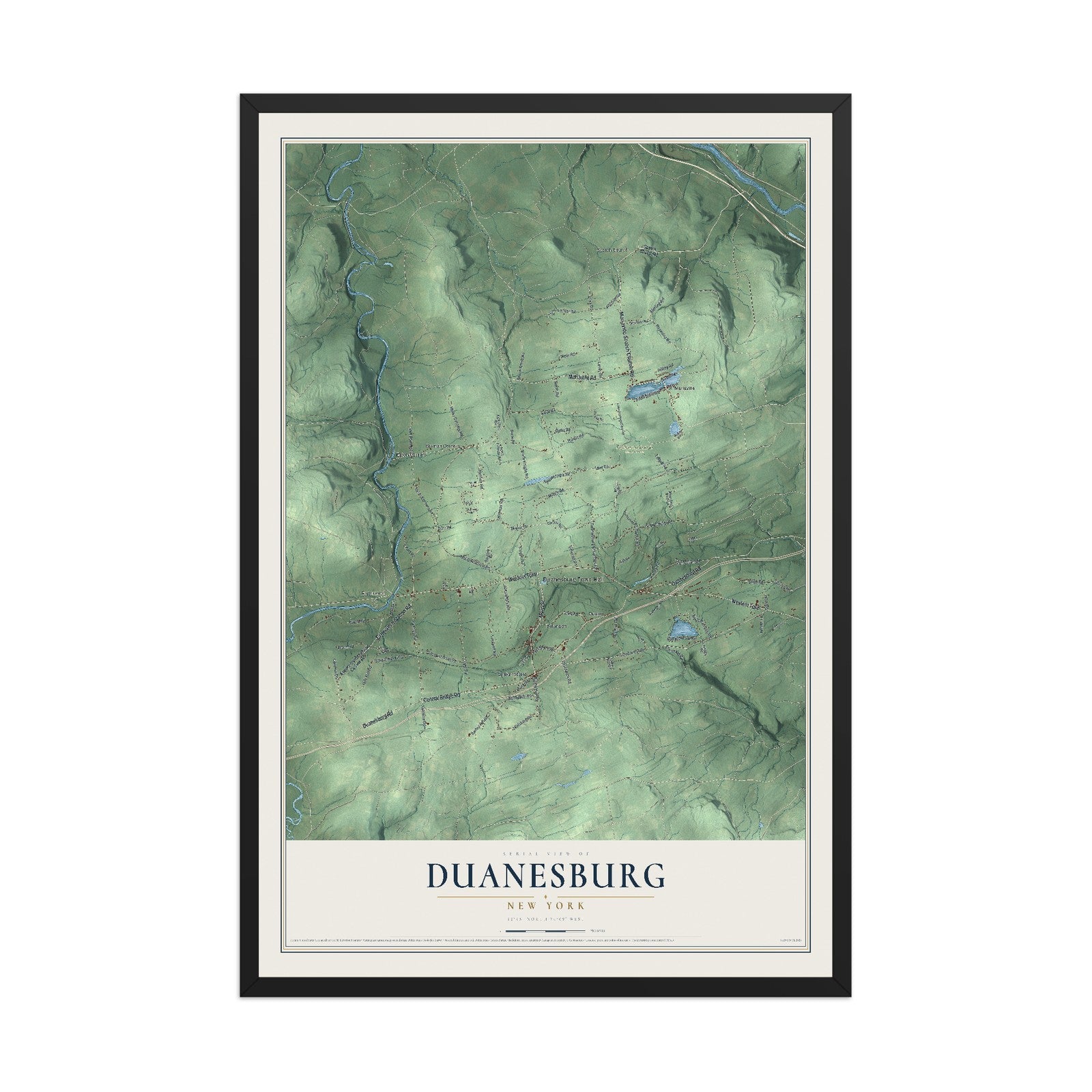 Duanesburg, New York map print, 12" x 18" W/ Black Ayous Wood Frame mockup