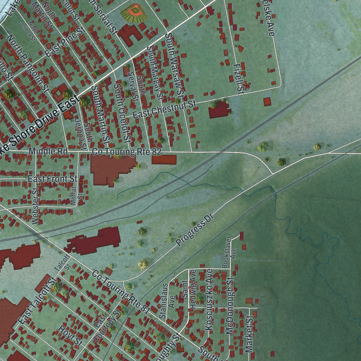 Close-up 2 of the Dunkirk City (Chautauqua County), New York map artwork