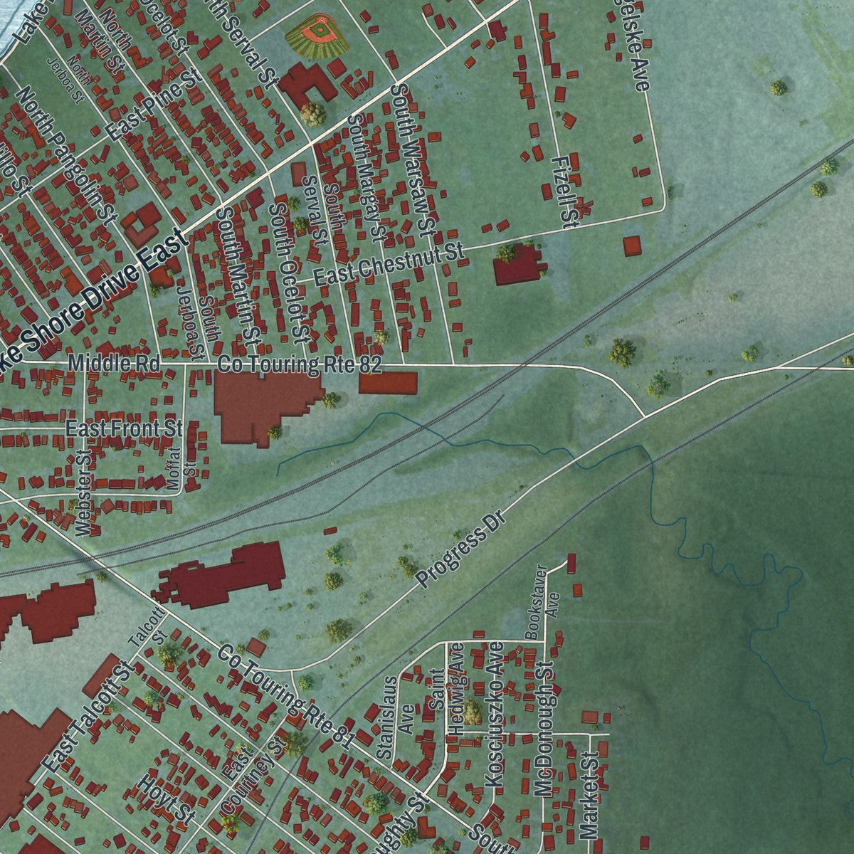 Second close-up of the map of the City of Dunkirk, Chautauqua County, New York print showing more streets and buildings