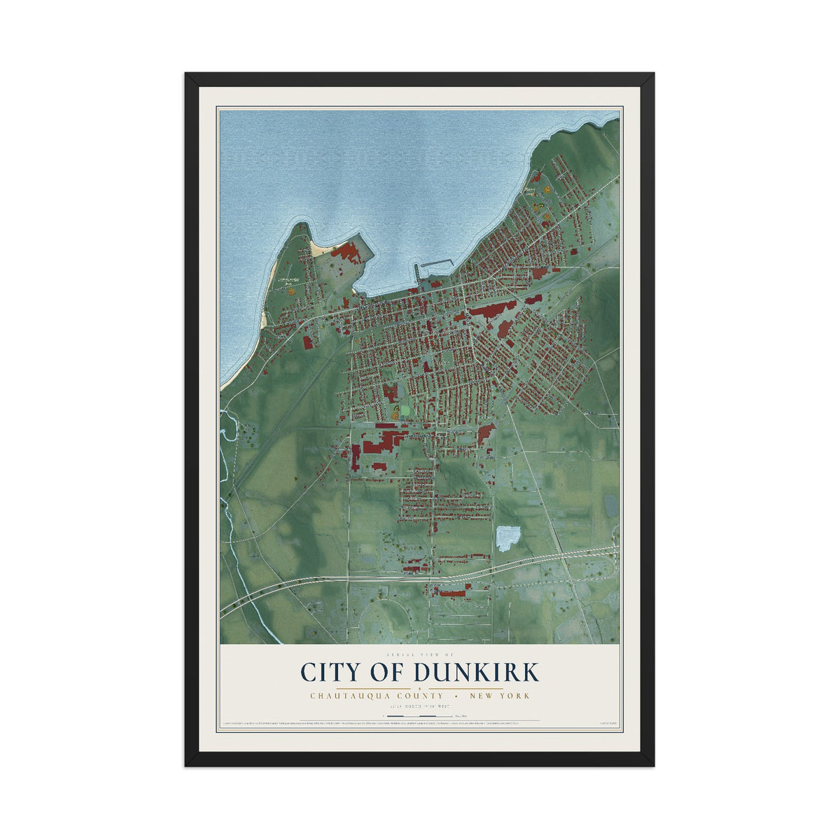 Map of the City of Dunkirk, Chautauqua County, New York, 12 x 18 inch print in a black wood frame