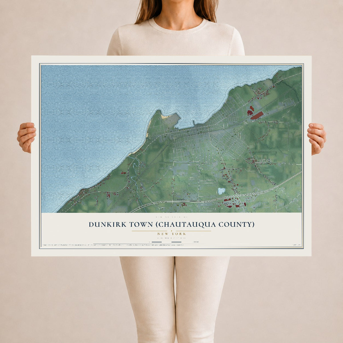 Dunkirk Town (Chautauqua County), New York map print, 24" x 36" Archival Matte Print mockup