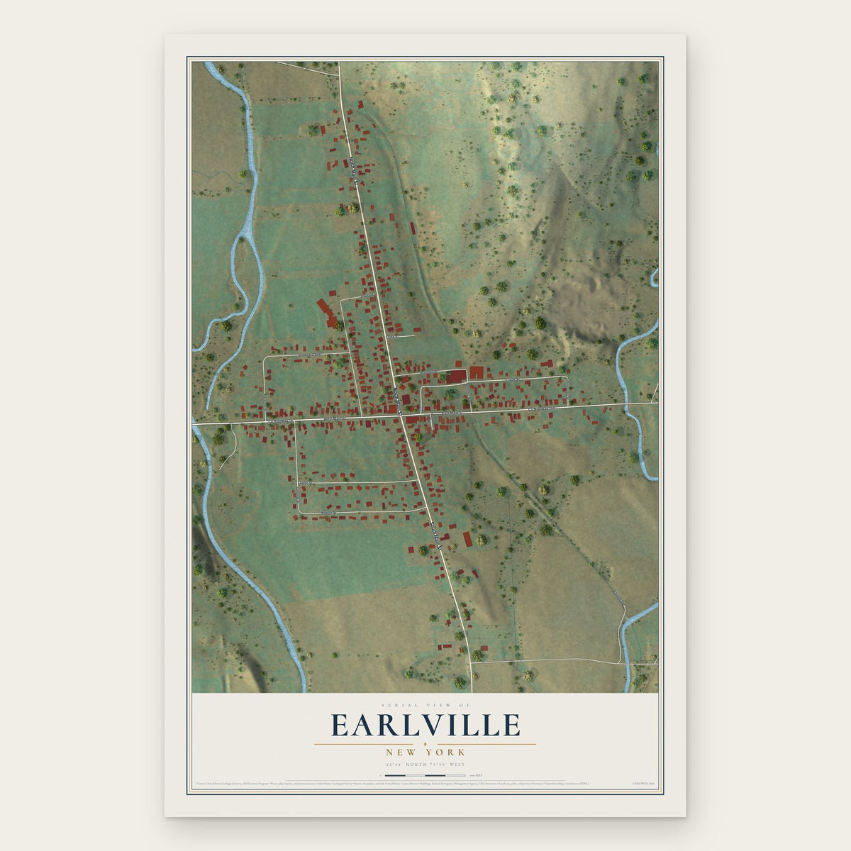 Earlville, New York map print, the full design