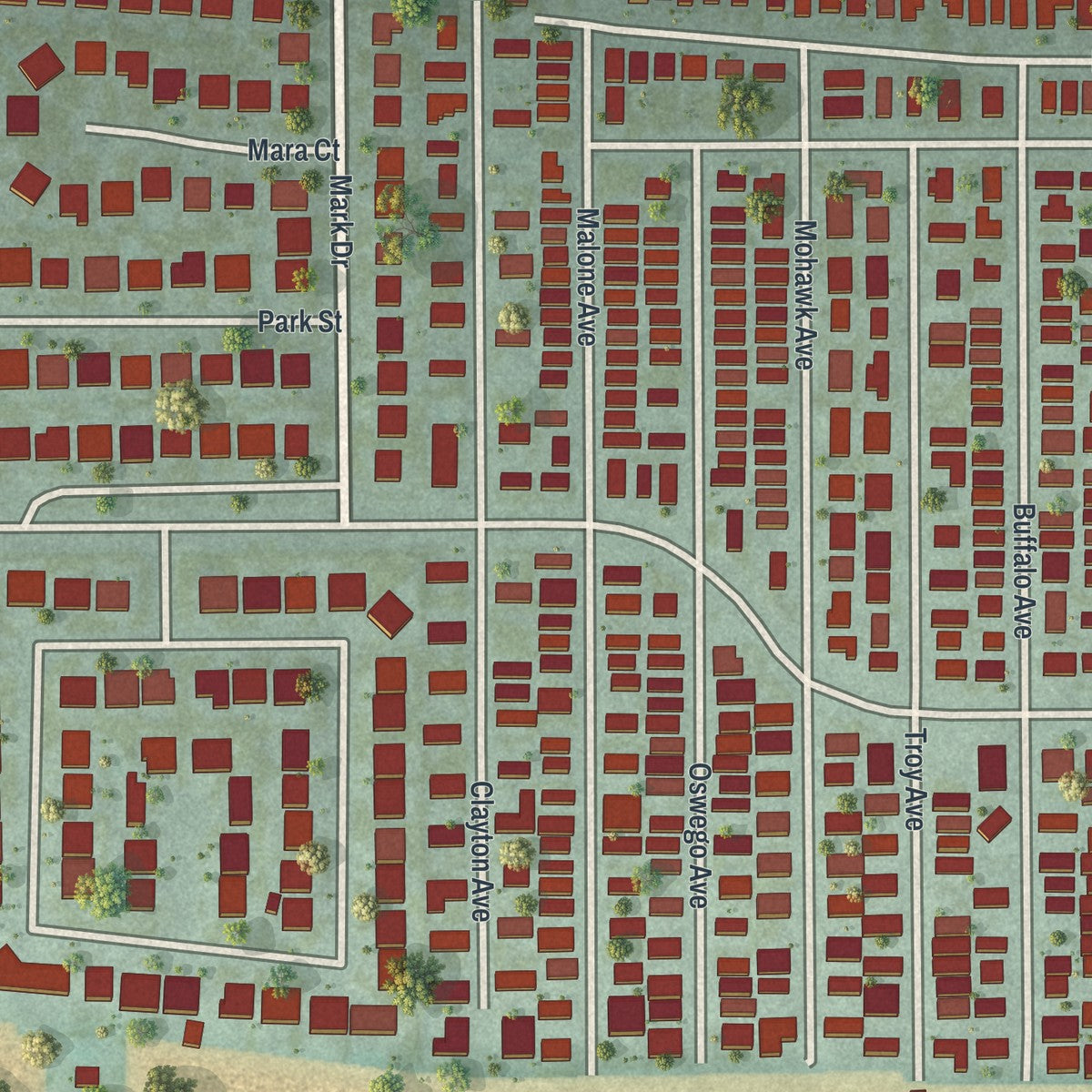 Close-up of the map of East Atlantic Beach, New York print showing street and building detail