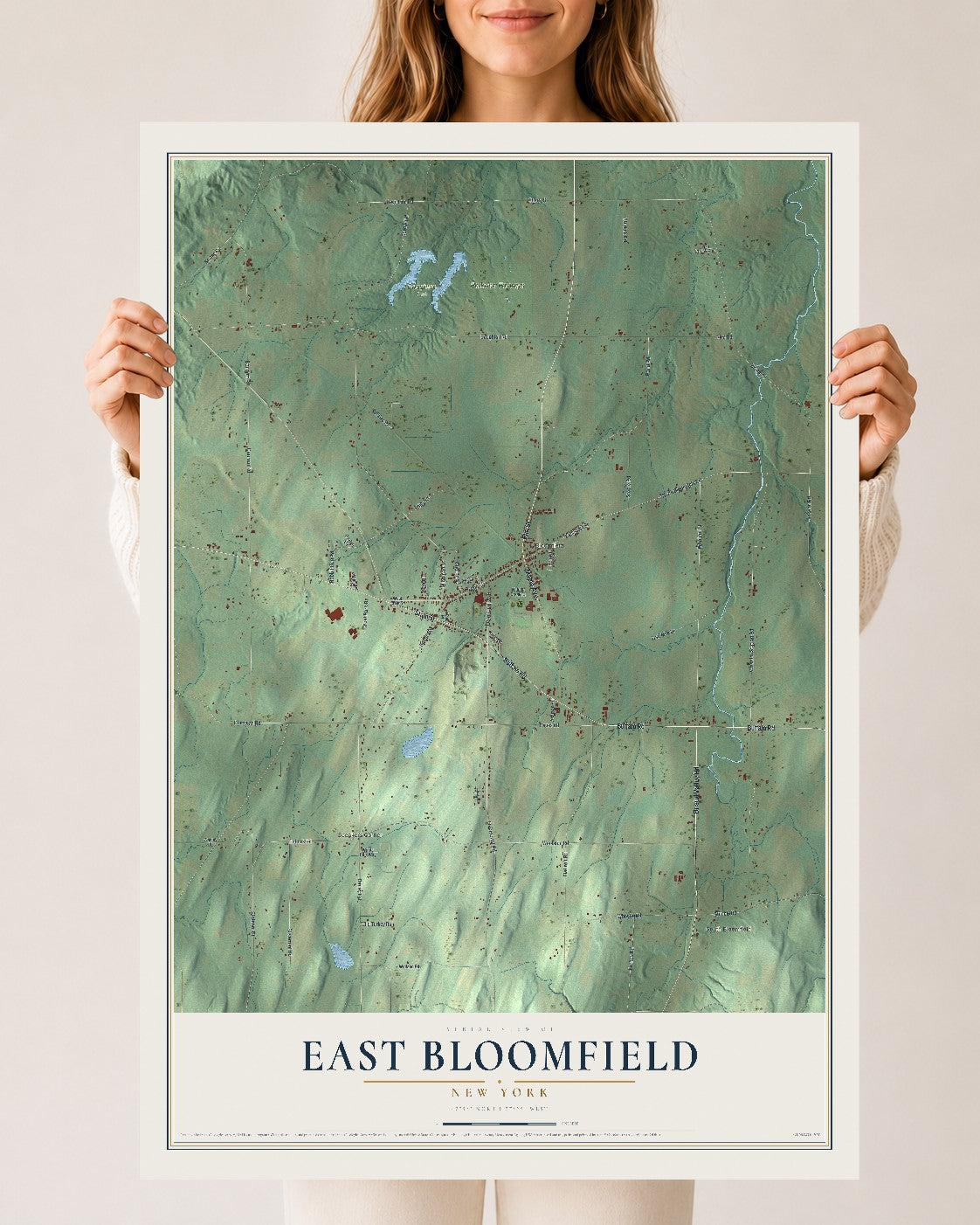 East Bloomfield, New York map print, 24" x 36" Archival Matte Print mockup