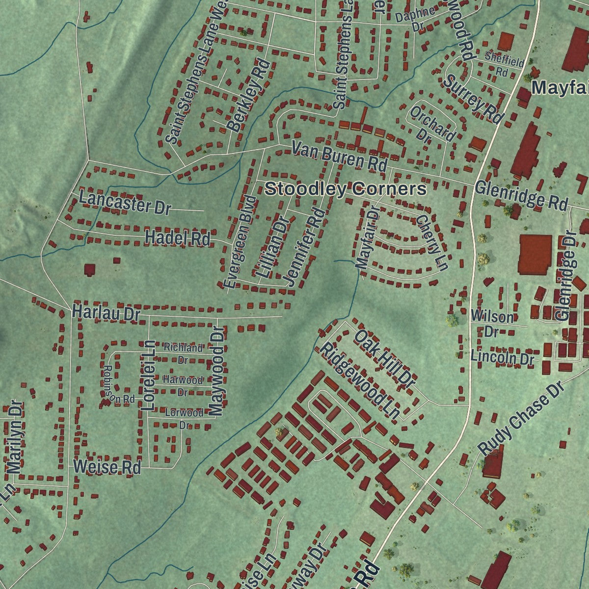 Close-up 1 of the East Glenville, New York map artwork