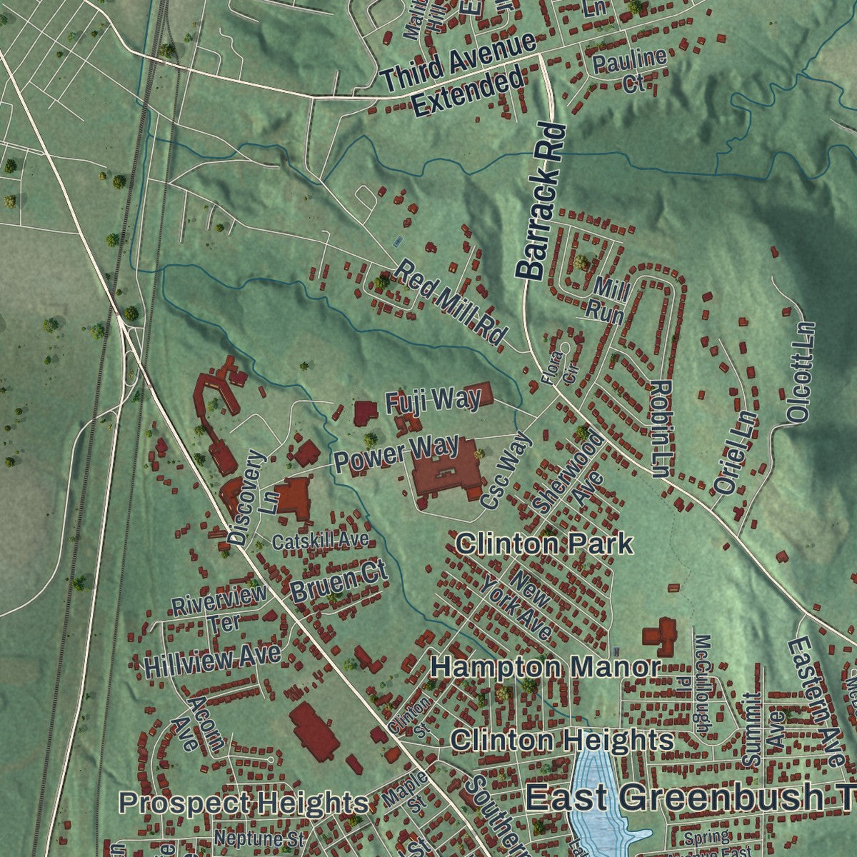 Close-up 1 of the East Greenbush, New York map artwork