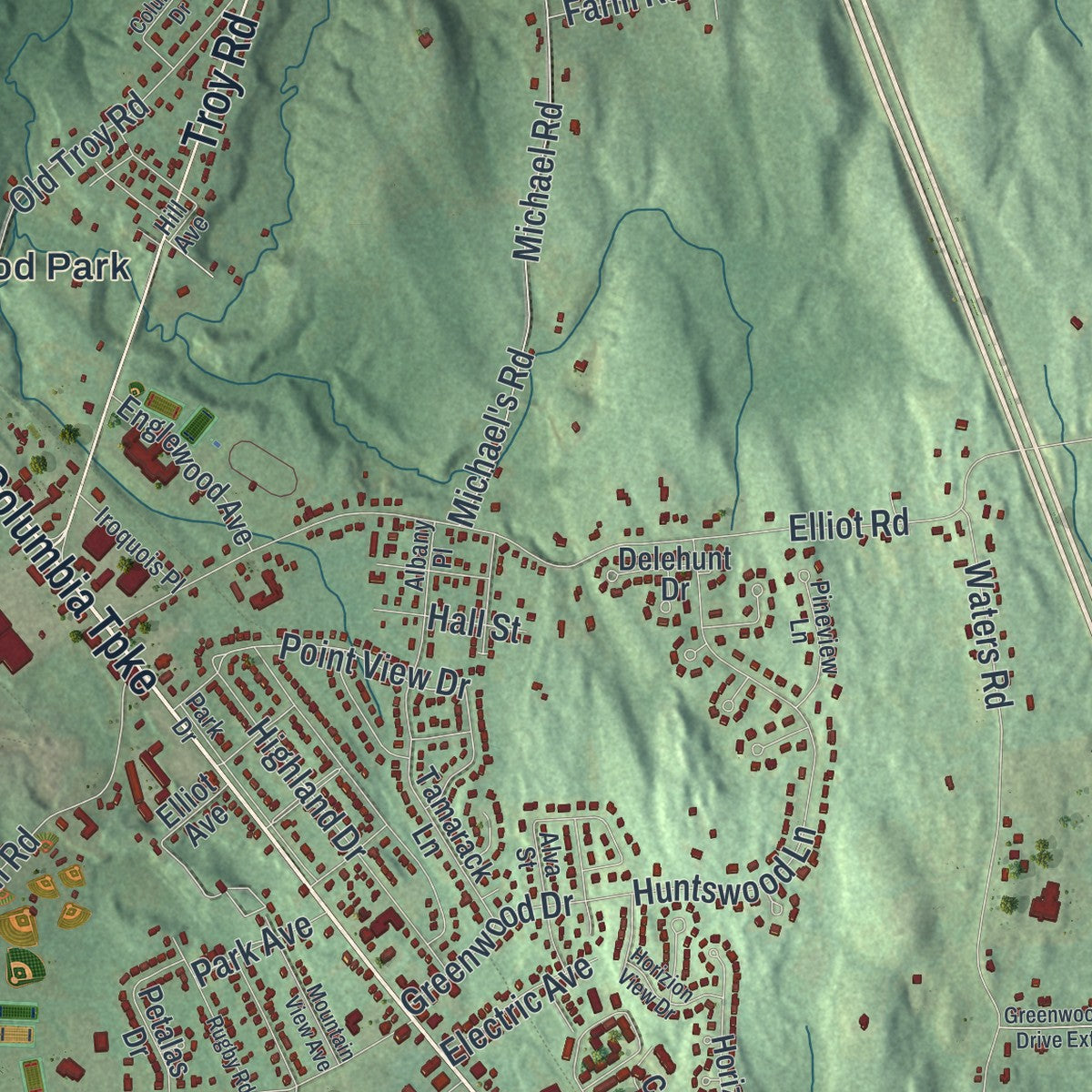 Close-up 2 of the East Greenbush, New York map artwork