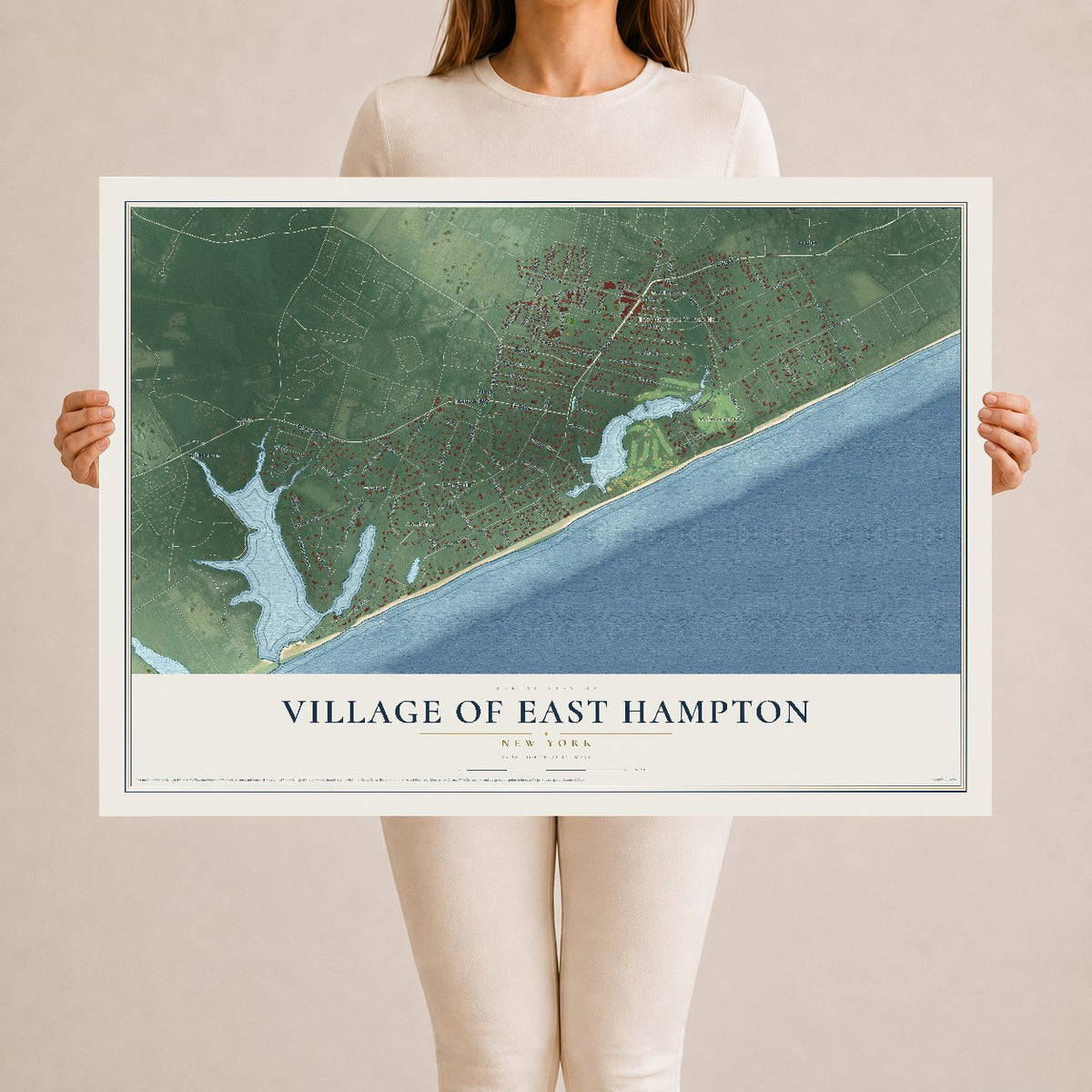 East Hampton, New York map print, 24" x 36" Archival Matte Print mockup