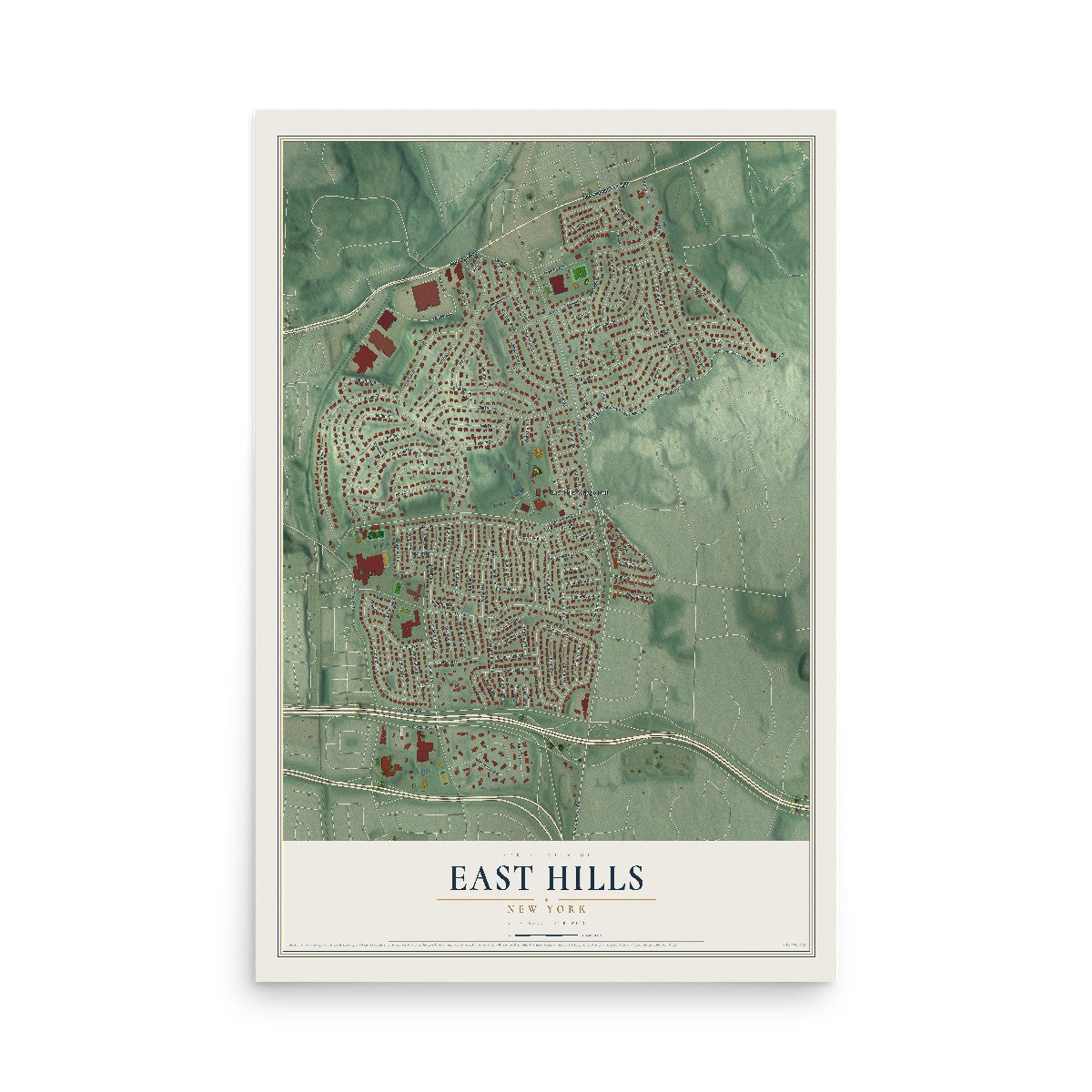 East Hills, New York map print, 12" x 18" Archival Matte Print mockup