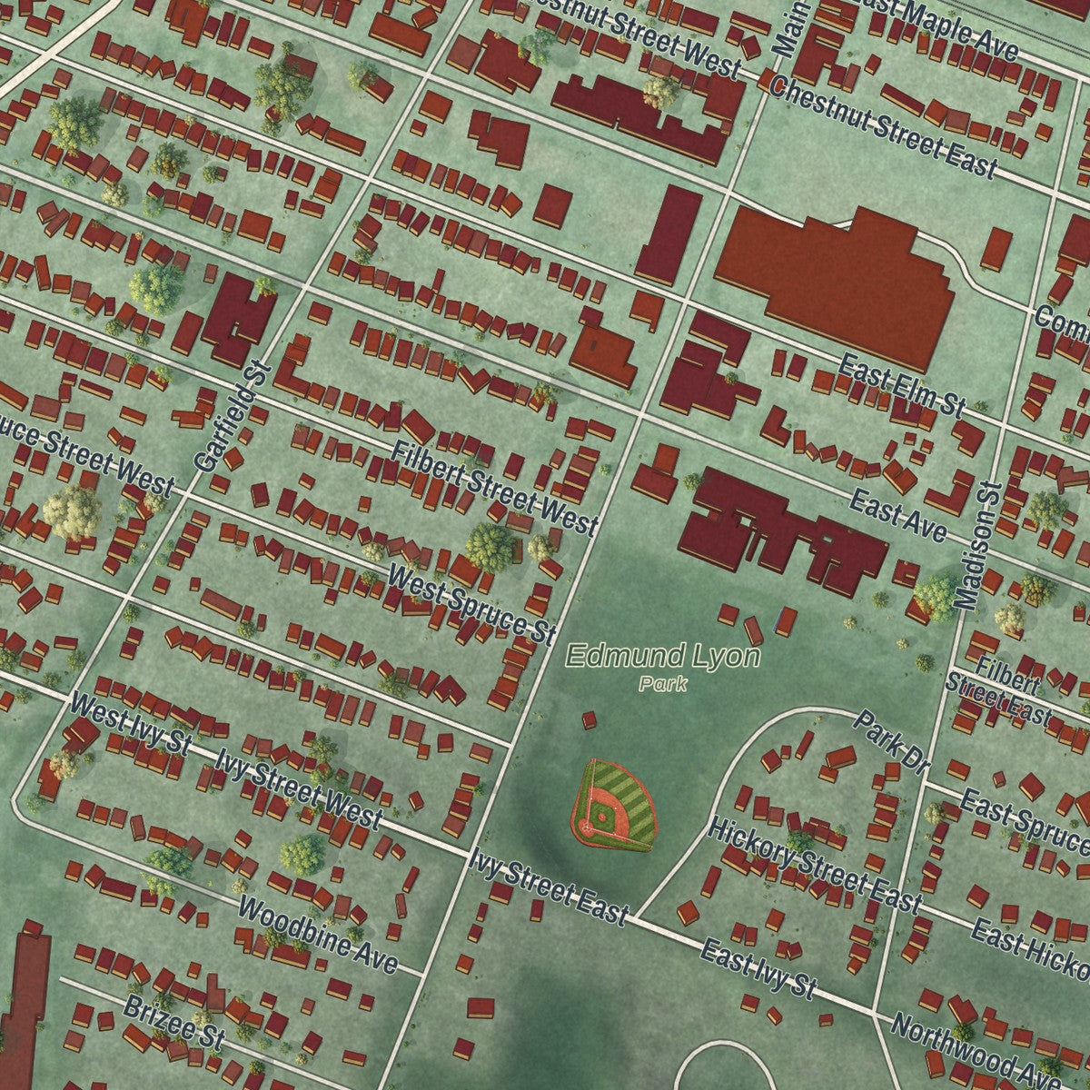 Close-up 1 of the East Rochester, New York map artwork