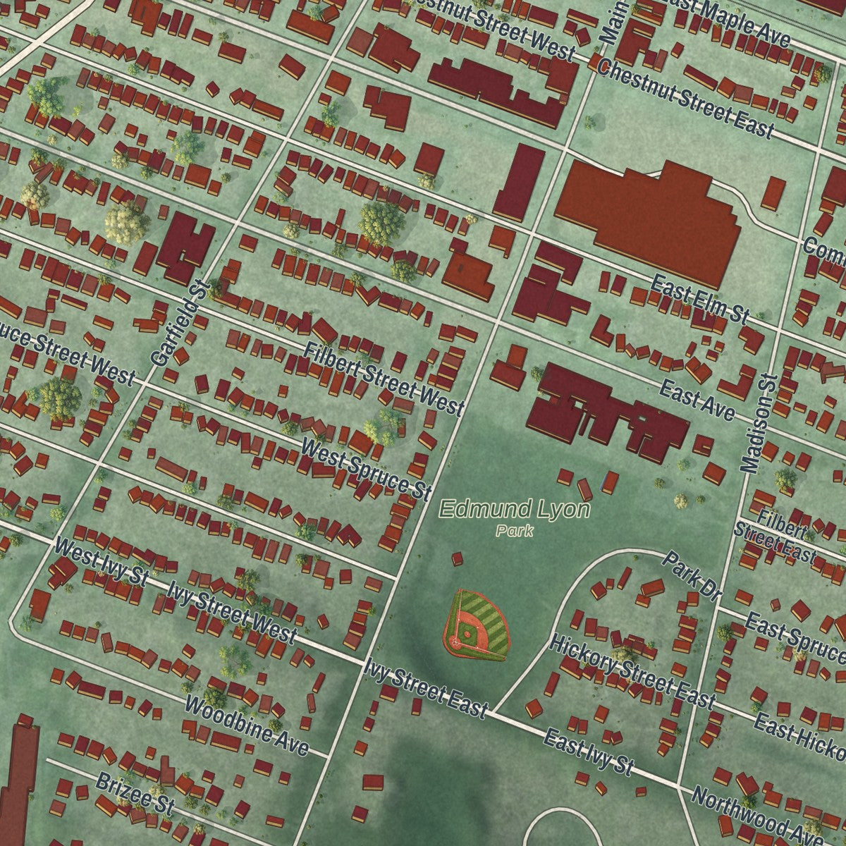 Close-up of the map of the Town of East Rochester, New York print showing street and building detail