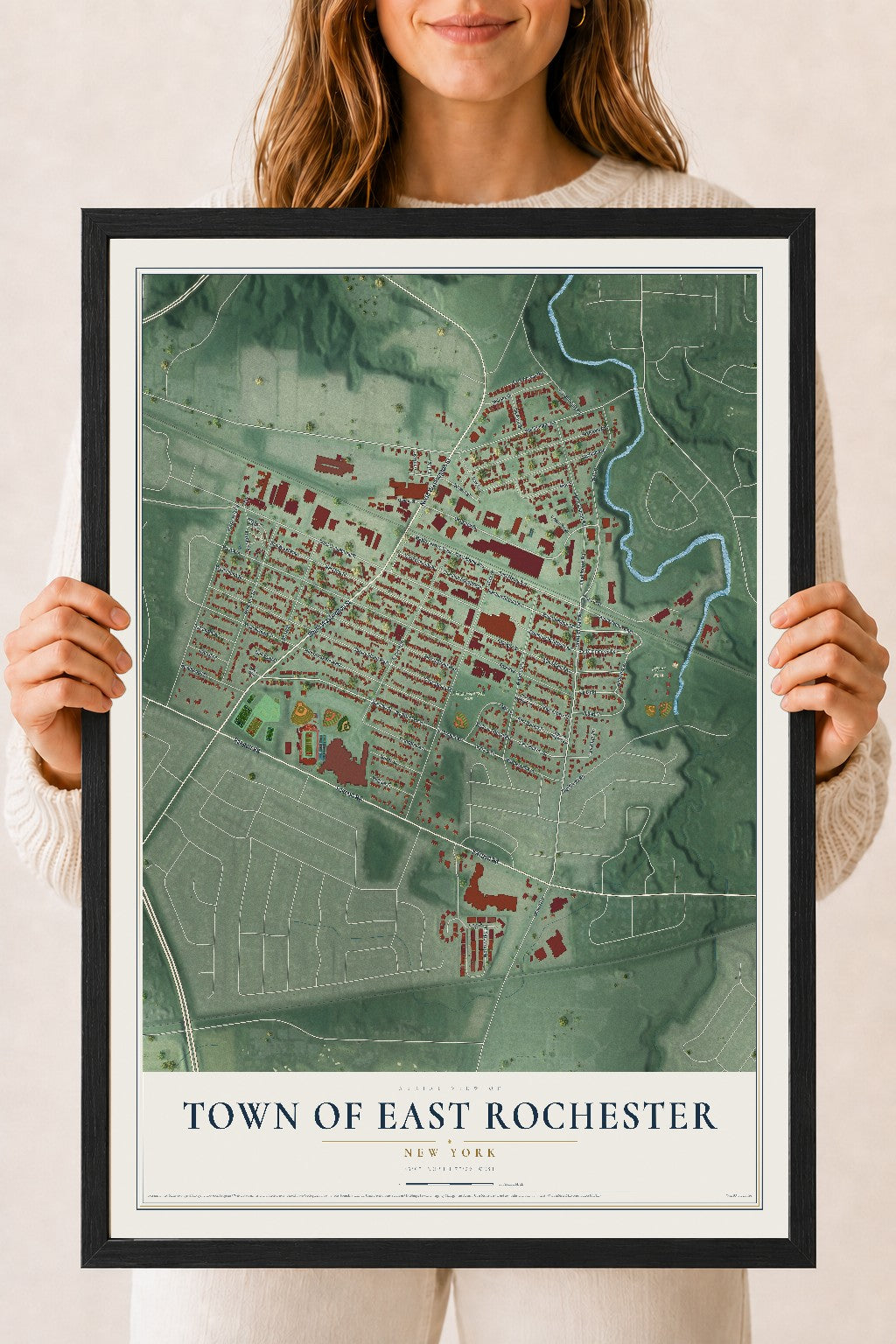 Map of the Town of East Rochester, New York, 18 x 24 inch print in a black wood frame