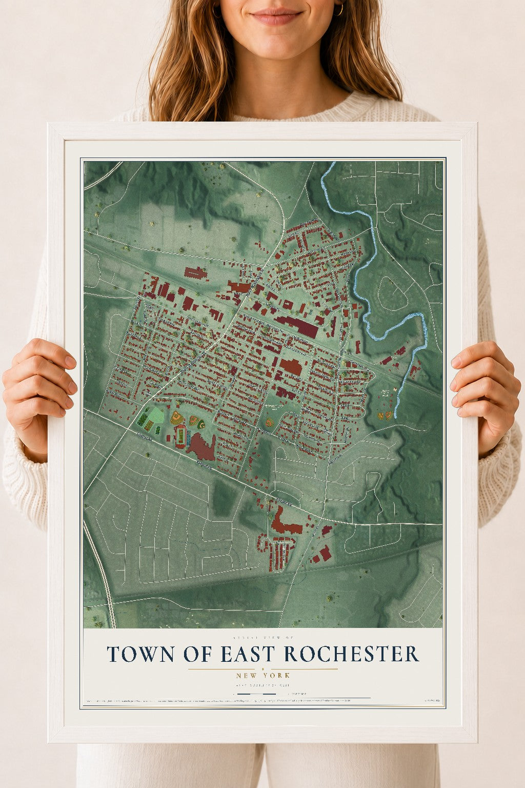 Map of the Town of East Rochester, New York, 18 x 24 inch print in a white wood frame