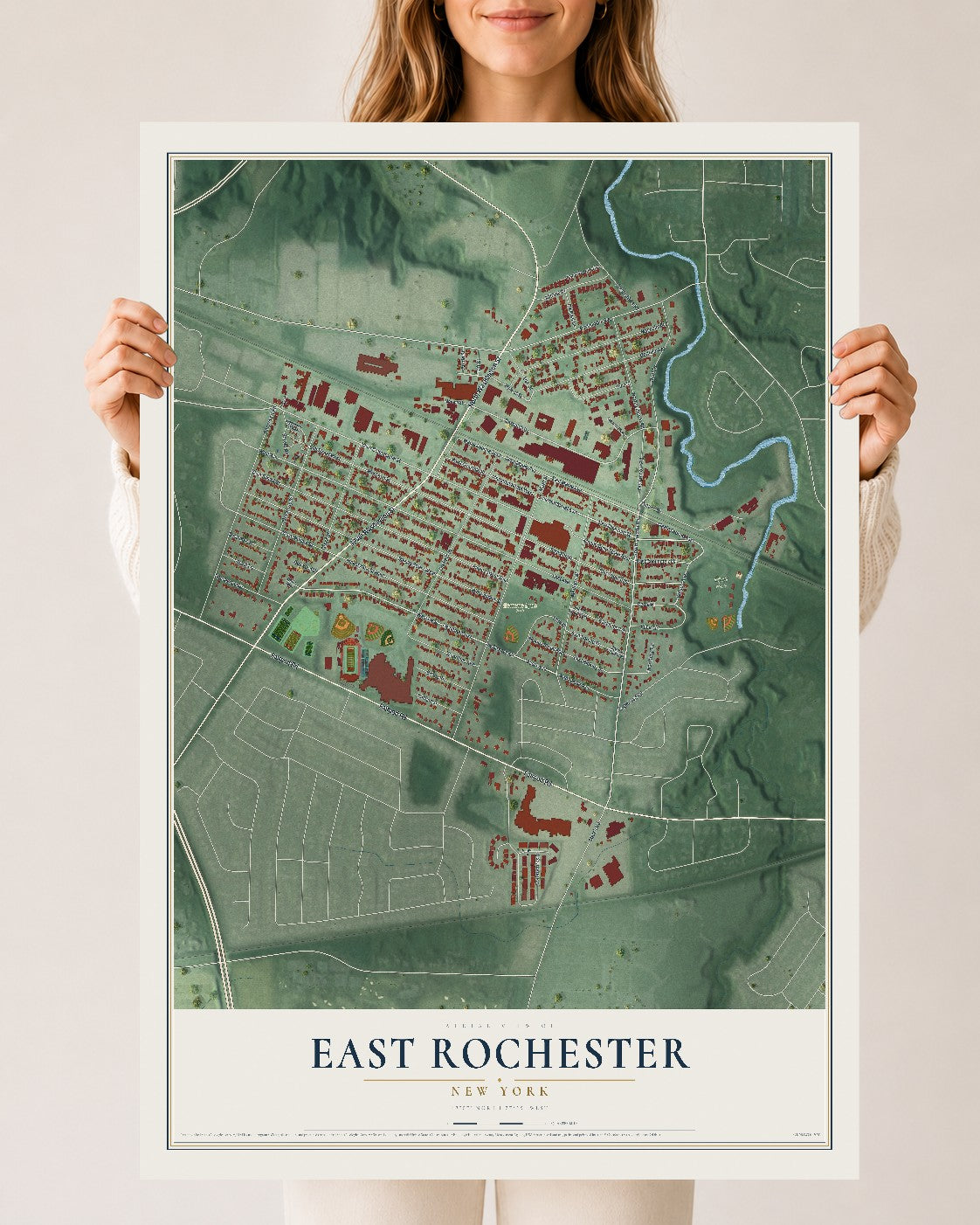 East Rochester, New York map print, 24" x 36" Archival Matte Print mockup