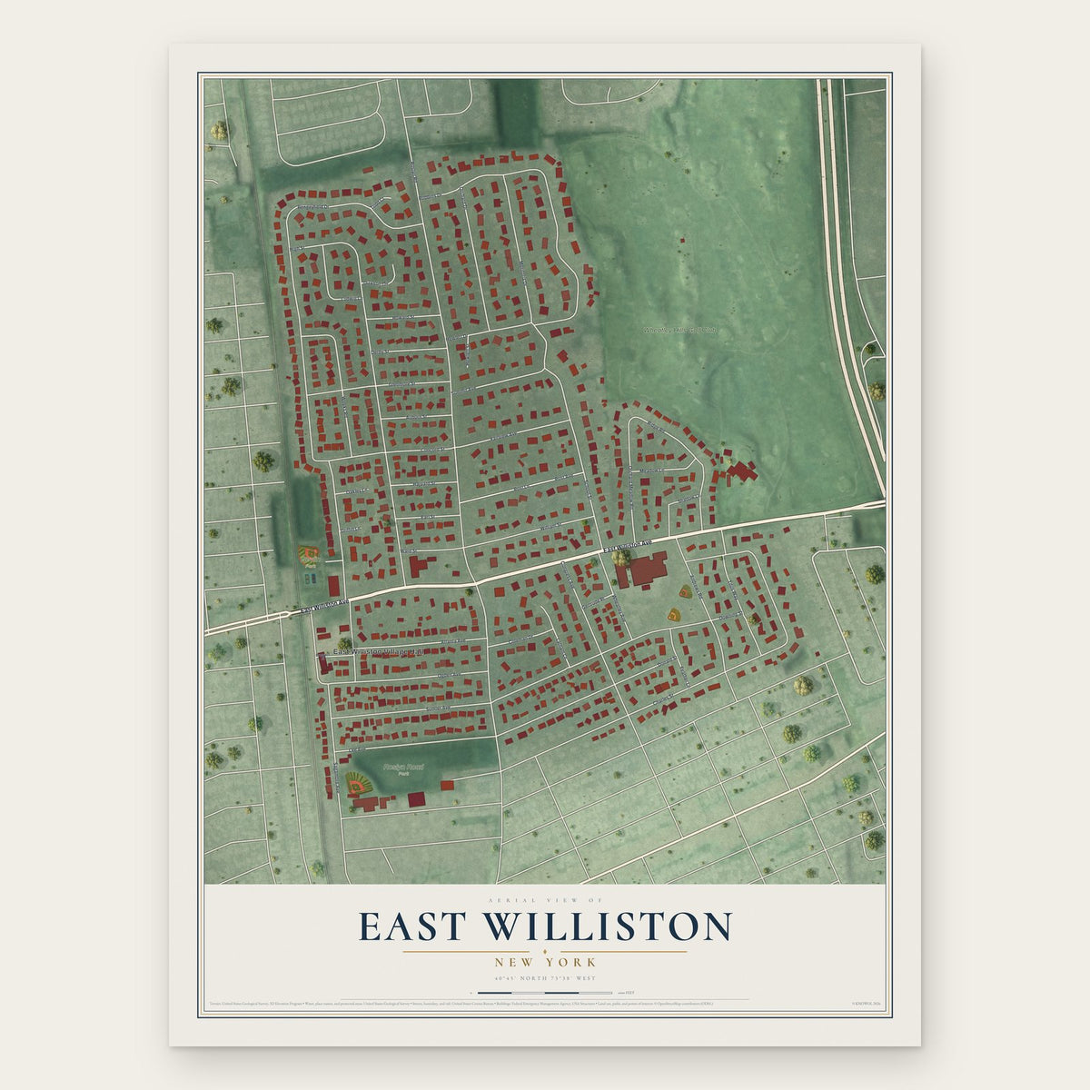 East Williston, New York map print, the full design