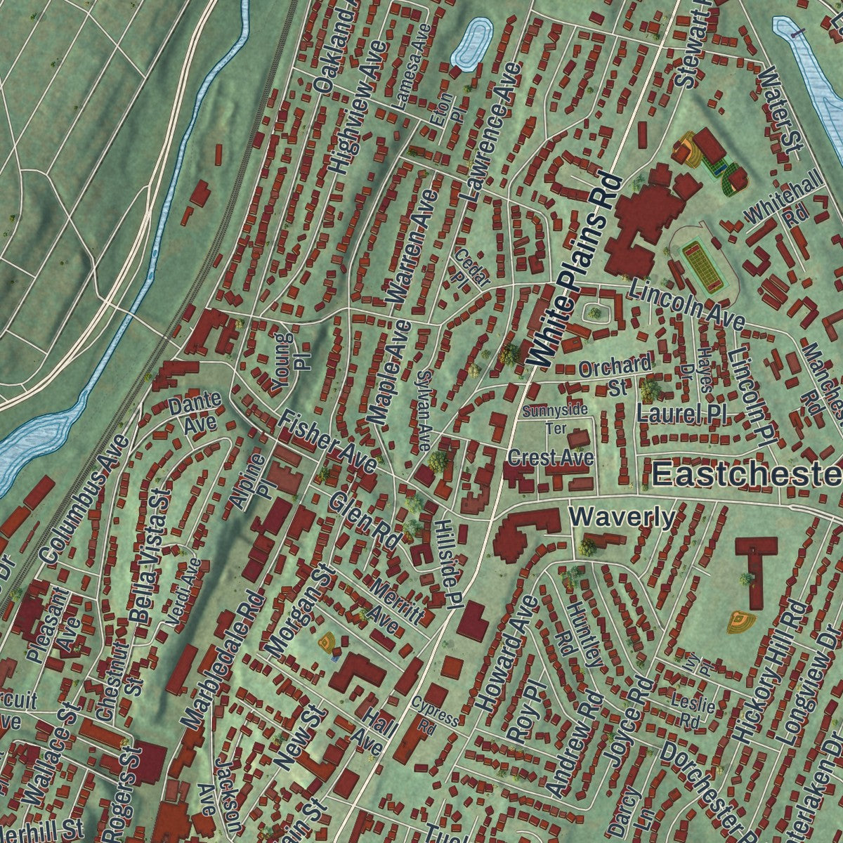 Close-up 1 of the Eastchester, New York map artwork