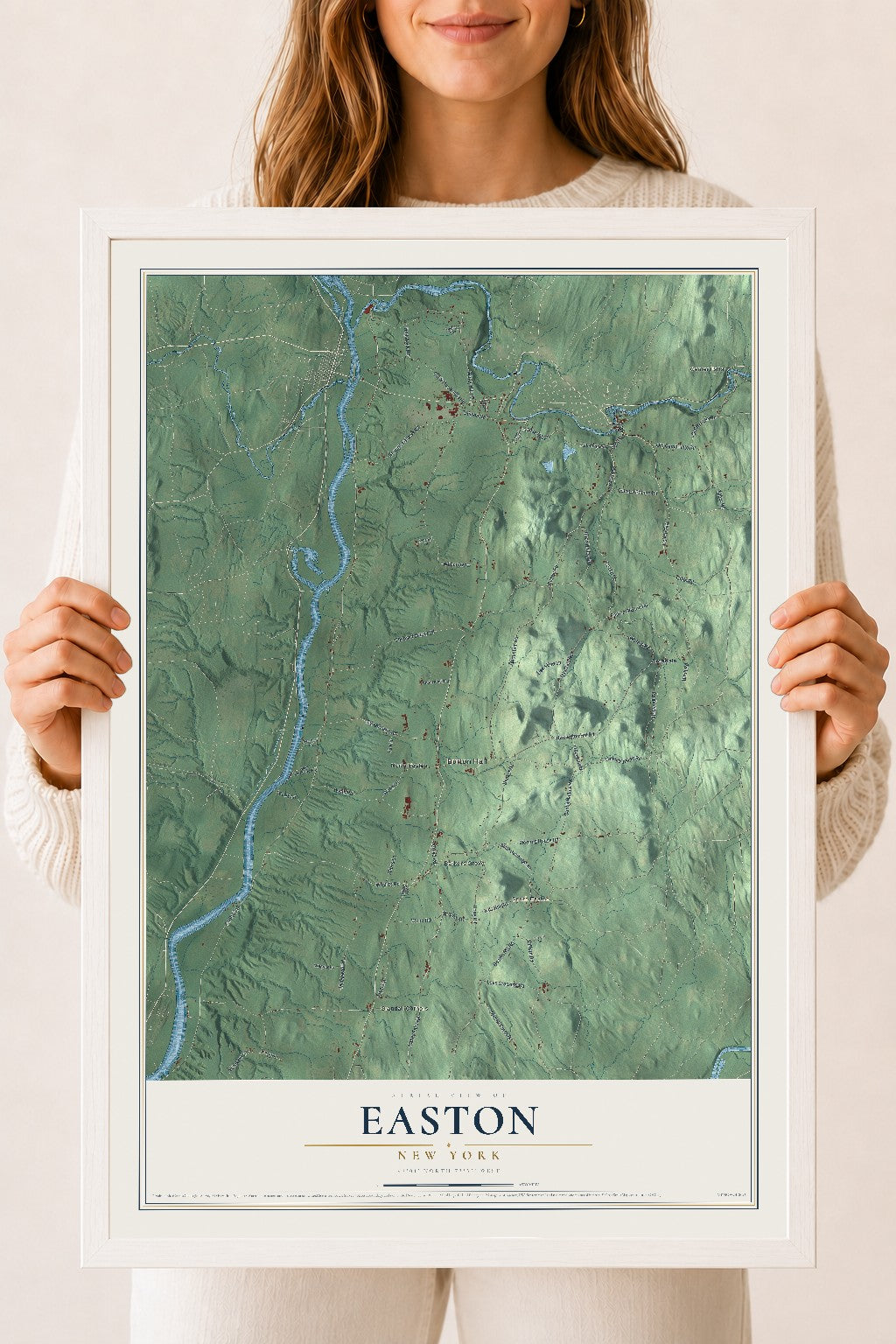 Easton, New York map print, 18" x 24" W/ White Ayous Wood Frame mockup