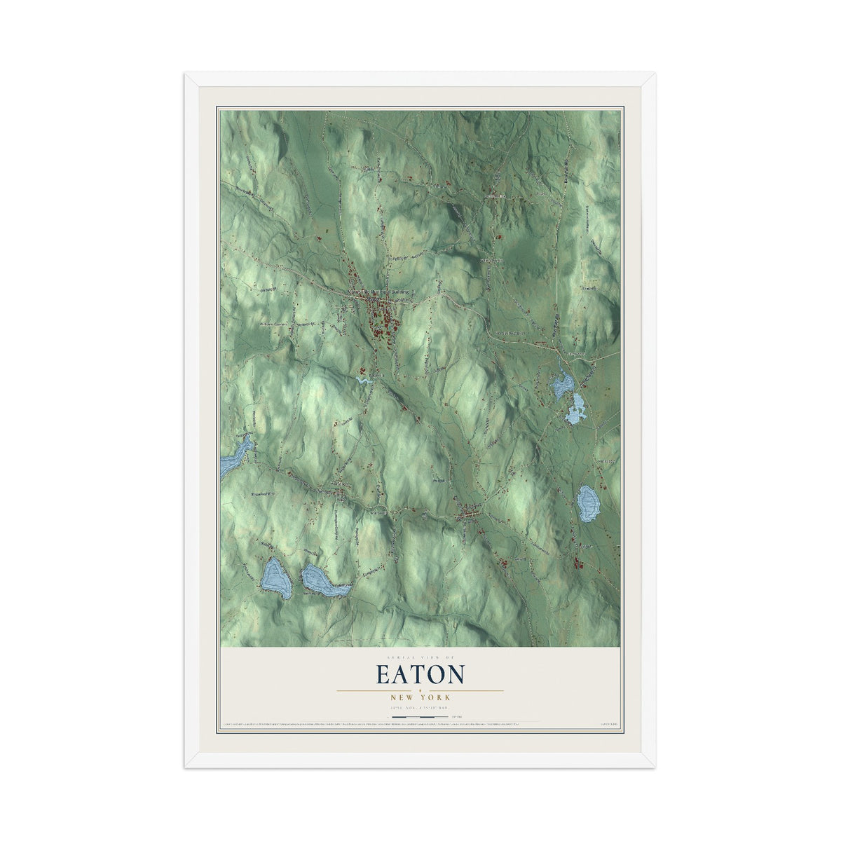 Eaton, New York map print, 12" x 18" W/ White Ayous Wood Frame mockup
