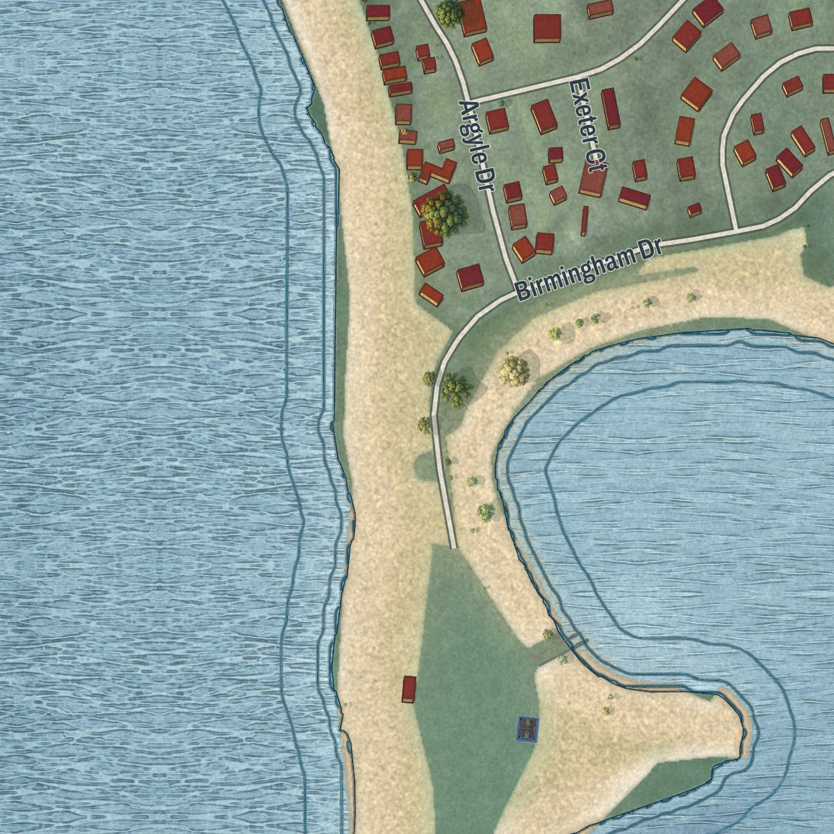 Close-up of the map of Eatons Neck, New York print showing street and building detail