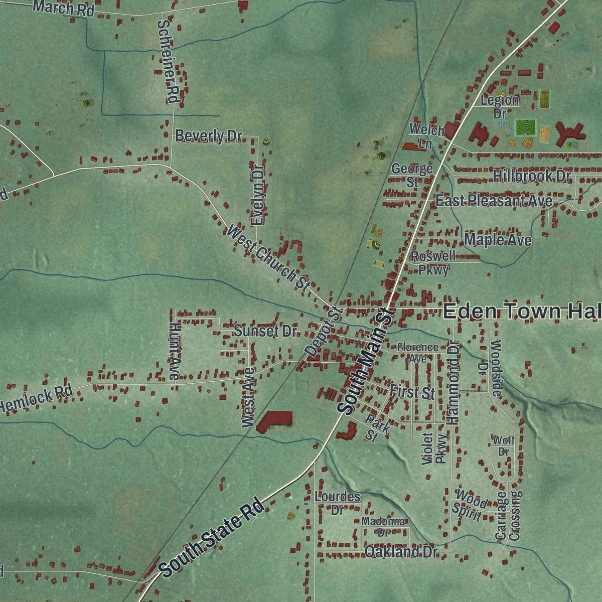 Close-up 1 of the Eden, New York map artwork