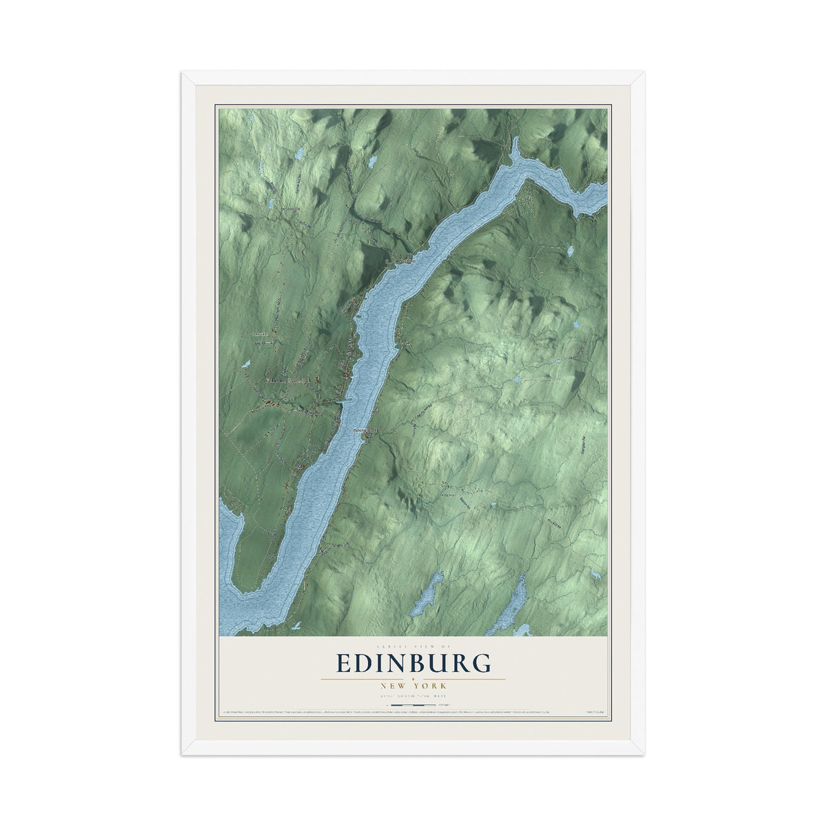 Edinburg, New York map print, 12" x 18" W/ White Ayous Wood Frame mockup