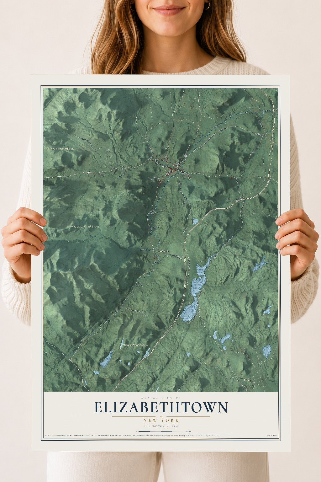 Elizabethtown, New York map print, 18" x 24" Archival Matte Print mockup