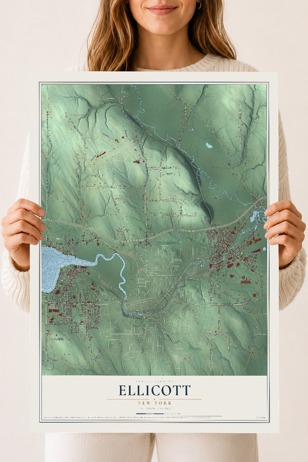 Ellicott, New York map print, 18" x 24" Archival Matte Print mockup