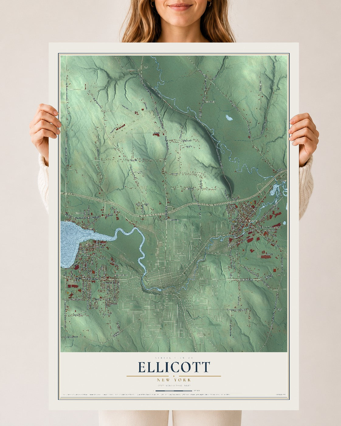 Ellicott, New York map print, 24" x 36" Archival Matte Print mockup