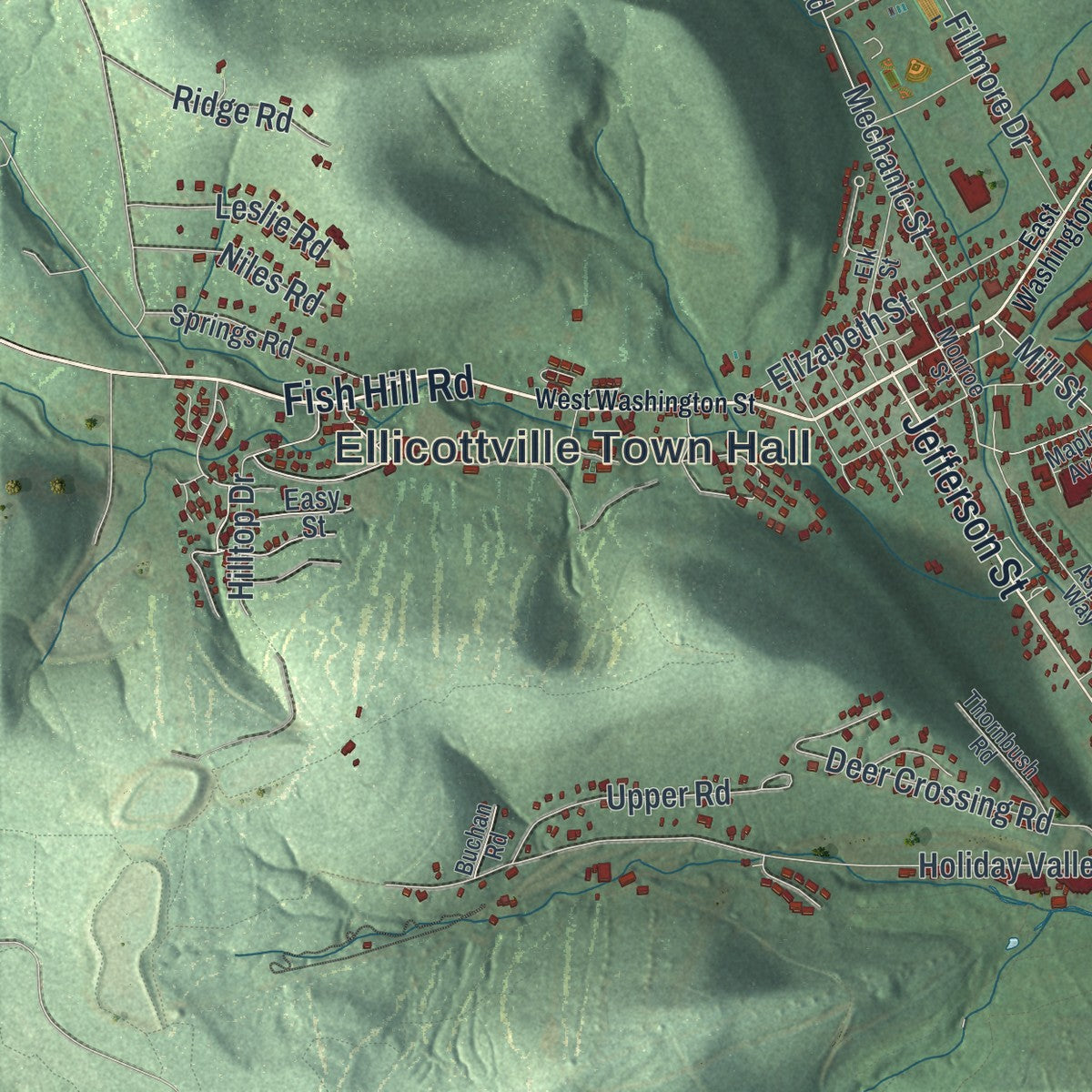 Close-up 1 of the Ellicottville, New York map artwork