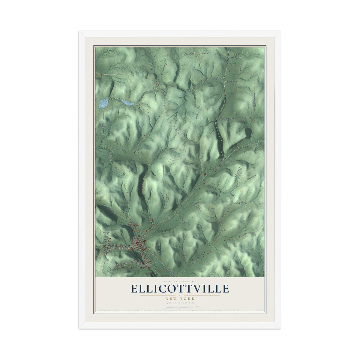 Ellicottville, New York map print, 12" x 18" W/ White Ayous Wood Frame mockup
