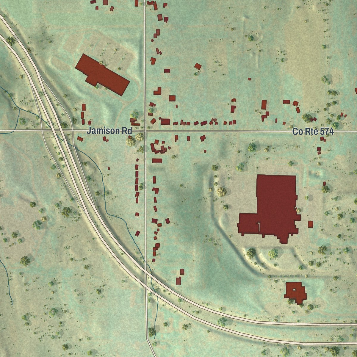 Close-up of the map of Elma Center, New York print showing street and building detail