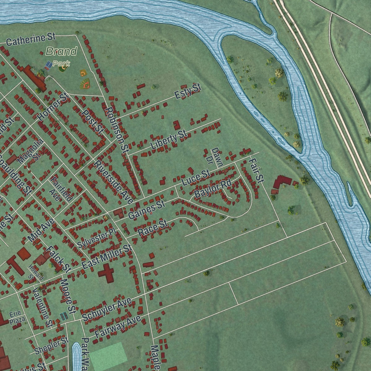 Close-up 2 of the Elmira City (Chemung County), New York map artwork